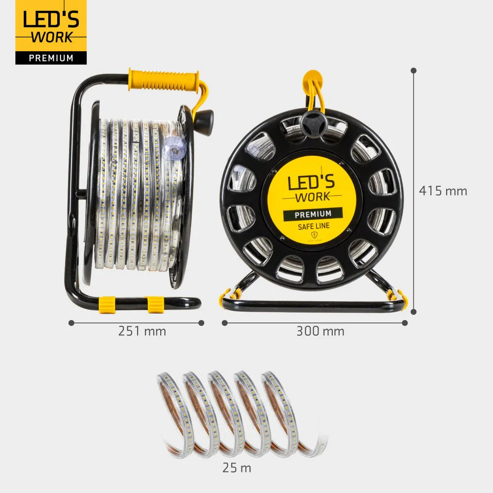 LED's Work Premium Safeline LED Lichtslang 25m 200W 48V 20 000lm 5000K Op Haspel - Image 6