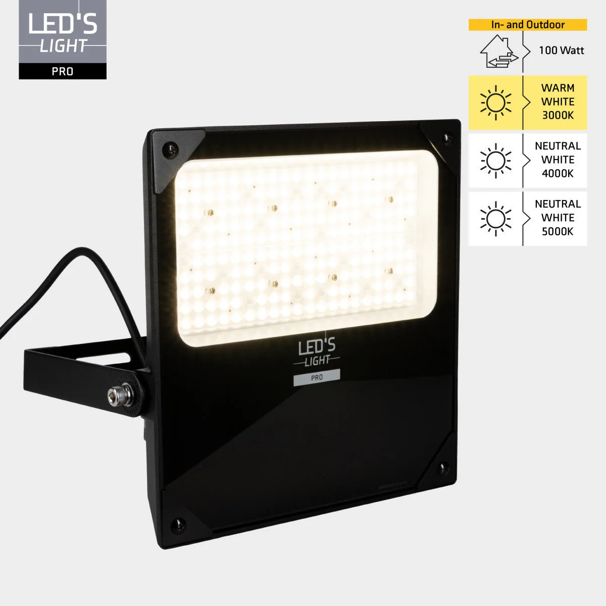 LED's Light pro Schijnwerper floodlight - CCT - 100W 14000lm 3000K/4000K/5000K - Sosen voeding - Zwart - IP66 IK08 Vermogen verstelbaar - Image 4
