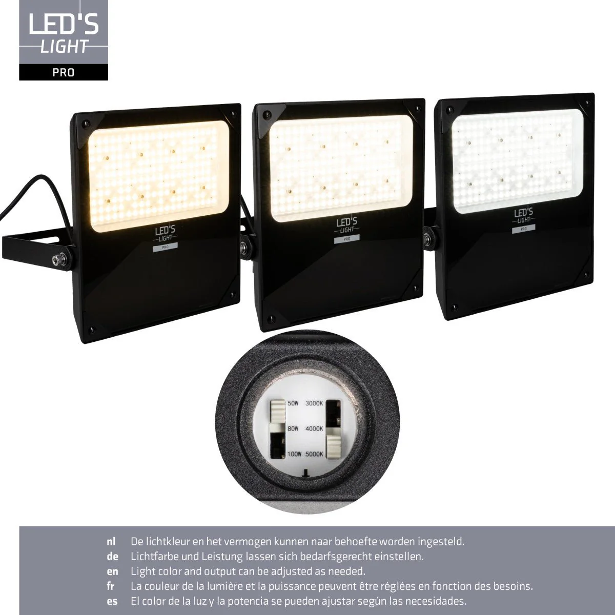 LED's Light pro Schijnwerper floodlight - CCT - 100W 14000lm 3000K/4000K/5000K - Sosen voeding - Zwart - IP66 IK08 Vermogen verstelbaar - Image 8