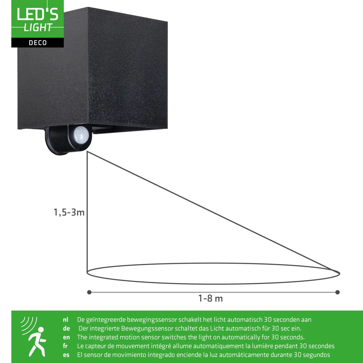 Lumo Qube Sensor Wandlamp Buitenlamp met lichtbron - 380lm 1800K - Zwart - Image 5