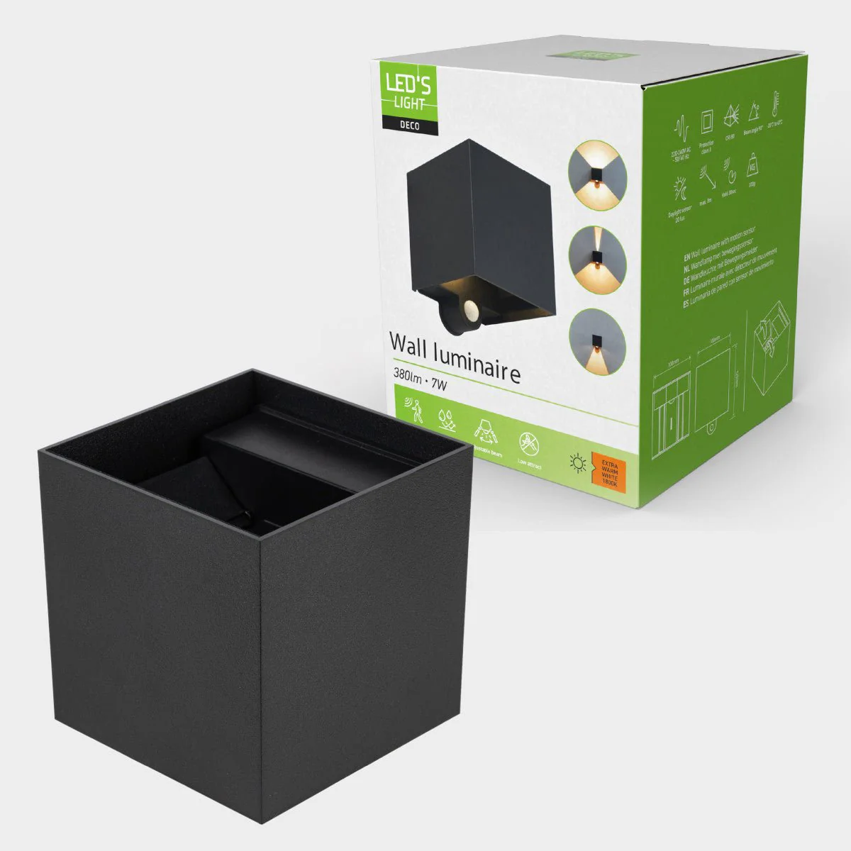 Lumo Qube Sensor Wandlamp Buitenlamp met lichtbron - 380lm 1800K - Zwart - Image 7