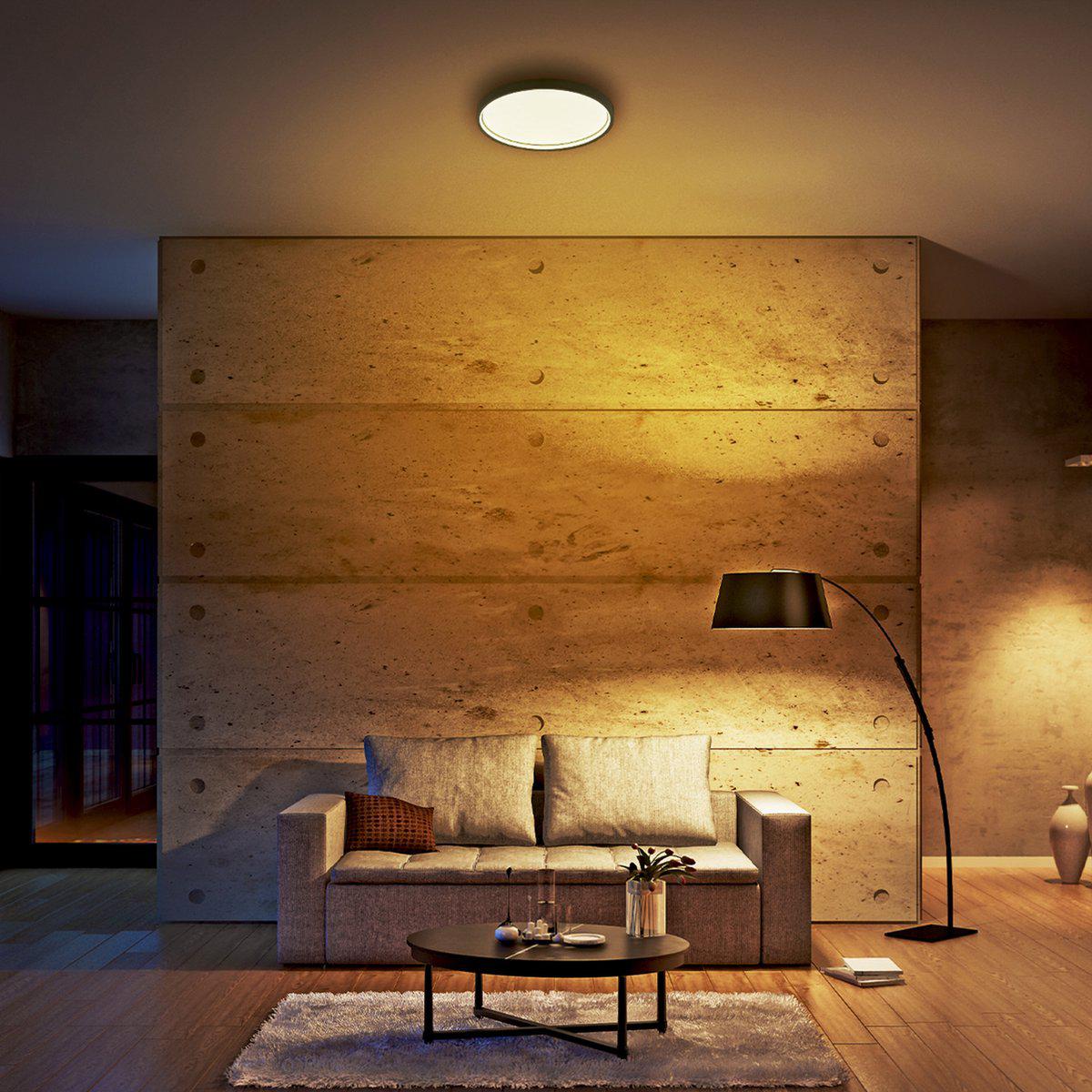 Slim LED Plafonniere 45 cm - Plafondlamp dimbaar zonder dimmer - Warm wit licht - Antraciet - Image 2