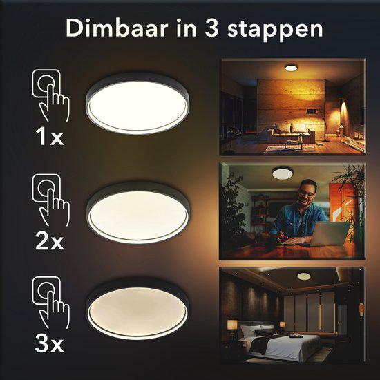 Slim LED Plafonniere 45 cm - Plafondlamp dimbaar zonder dimmer - Warm wit licht - Antraciet - Image 5