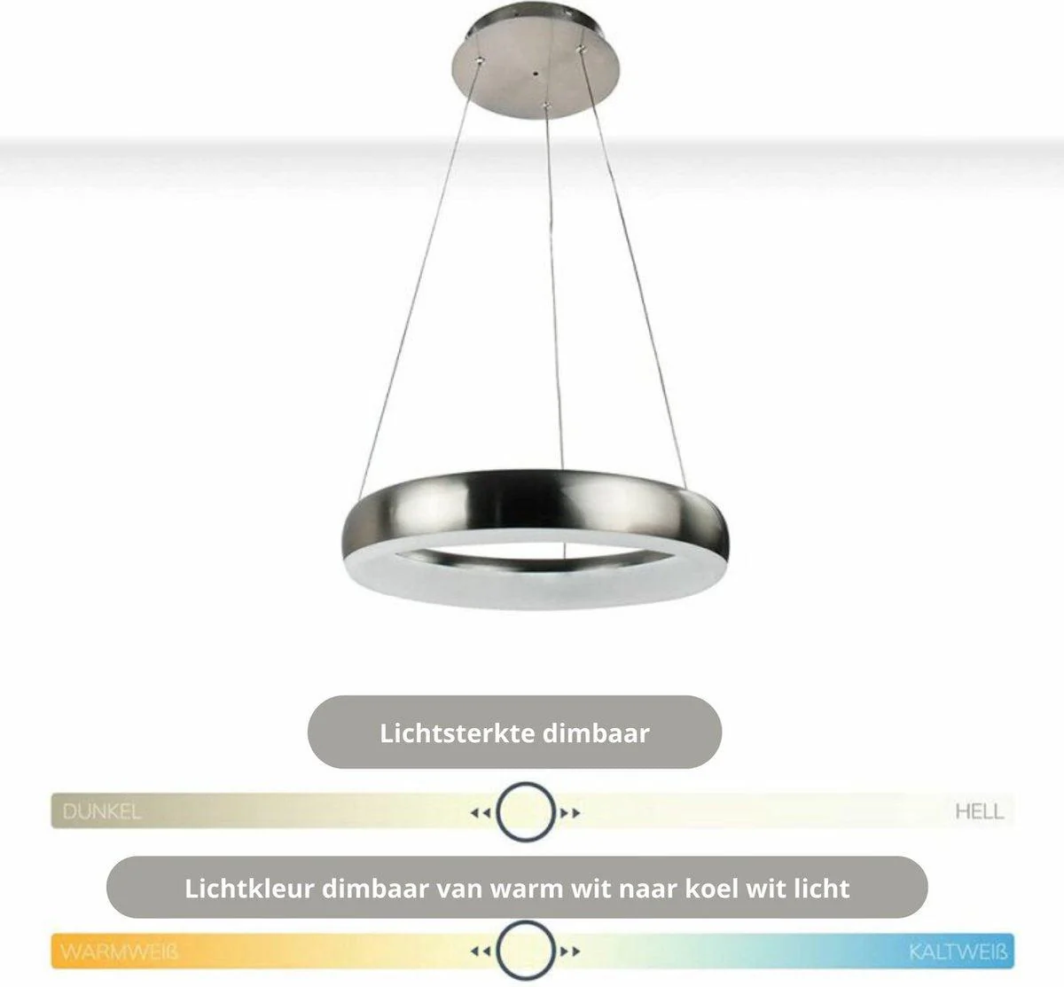 Smart LED Hanglamp rond 40 cm - Bedienbaar met afstandsbediening en app - White & Color - Zilver - Image 4