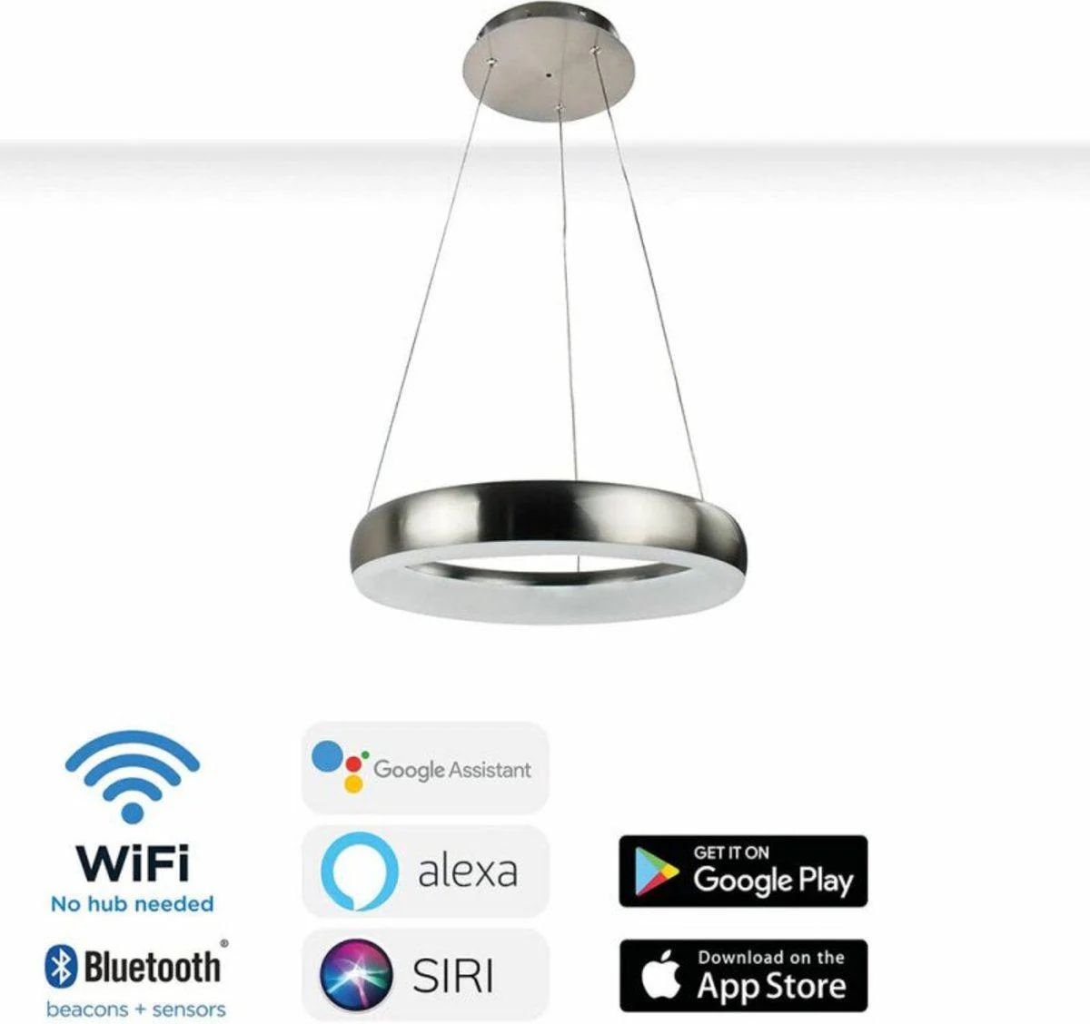 Smart LED Hanglamp rond 40 cm - Bedienbaar met afstandsbediening en app - White & Color - Zilver - Image 5