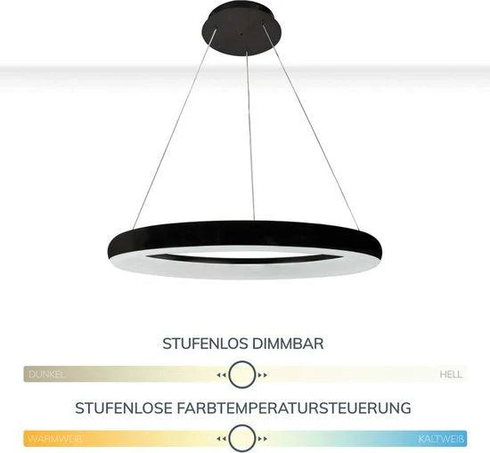 Smart LED Hanglamp ring 60 cm - Bedienbaar met afstandsbediening en app - White & Color - Zwart - Image 6