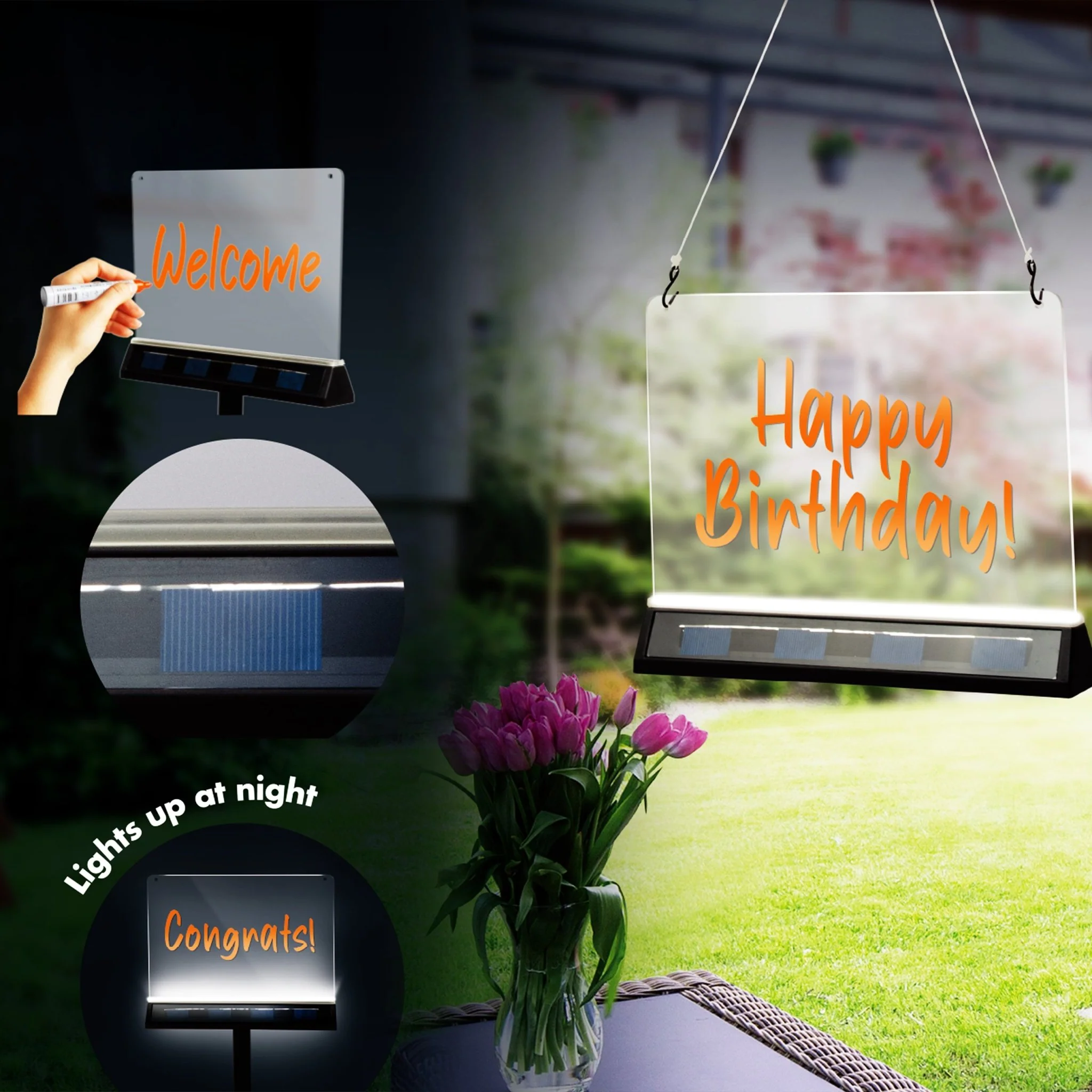 LED's Light Solar LED Display Schrijfbord Buiten - Draadloos op zonne-energie - Incl. Stift - Image 3