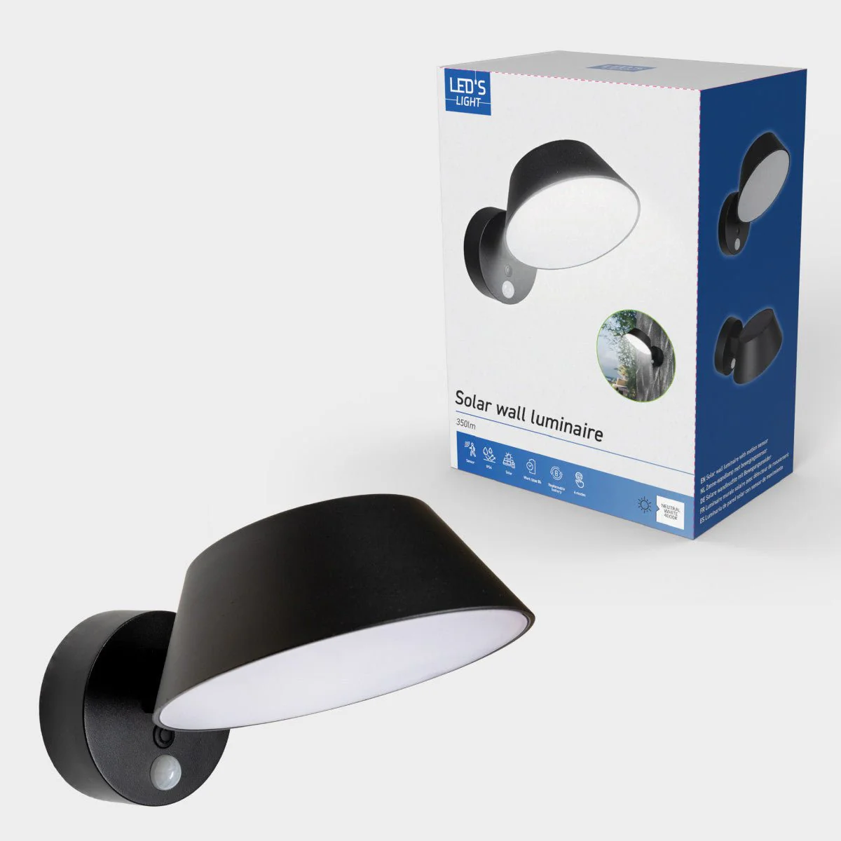 Solar Wandlamp Buitenlamp met Bewegingssensor - 350lm - 4000K - Zwart - IP54 - Sensor - Image 8