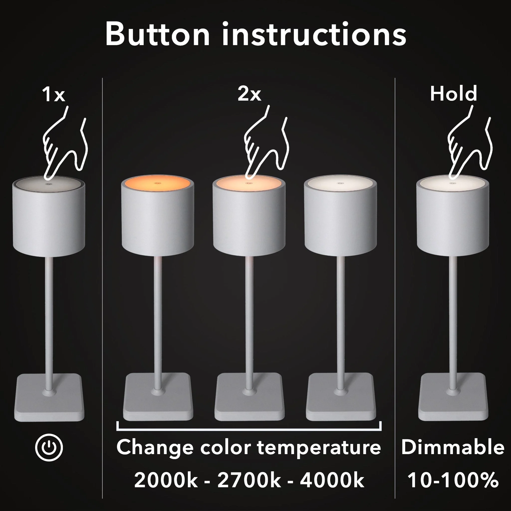 TouchDim Oplaadbare LED Tafellamp - Dimbaar via aanraking - Binnen en buiten - Grijs (kopie) - Image 6