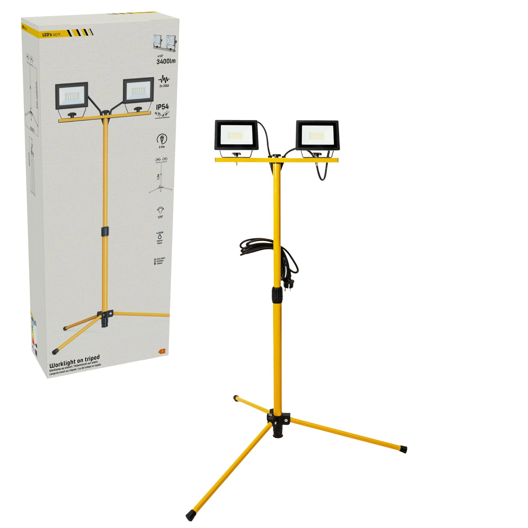 LED's Work 2 x 20W Bouwlamp met DUO Statief 4250 - IP54 waterdicht - In hoogte verstelbaar tot 1,20 meter - Image 4