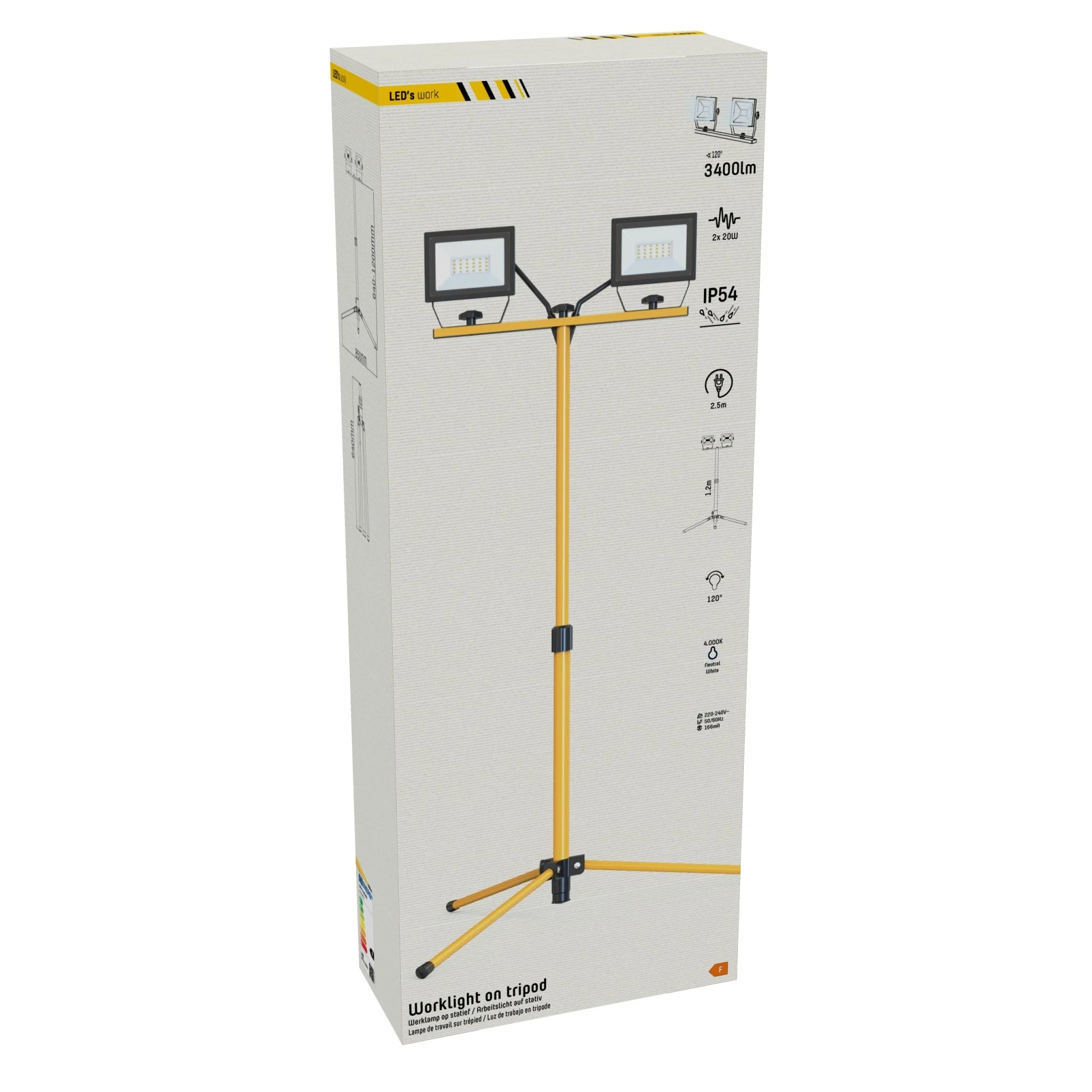 LED's Work 2 x 20W Bouwlamp met DUO Statief 4250 - IP54 waterdicht - In hoogte verstelbaar tot 1,20 meter - Image 7