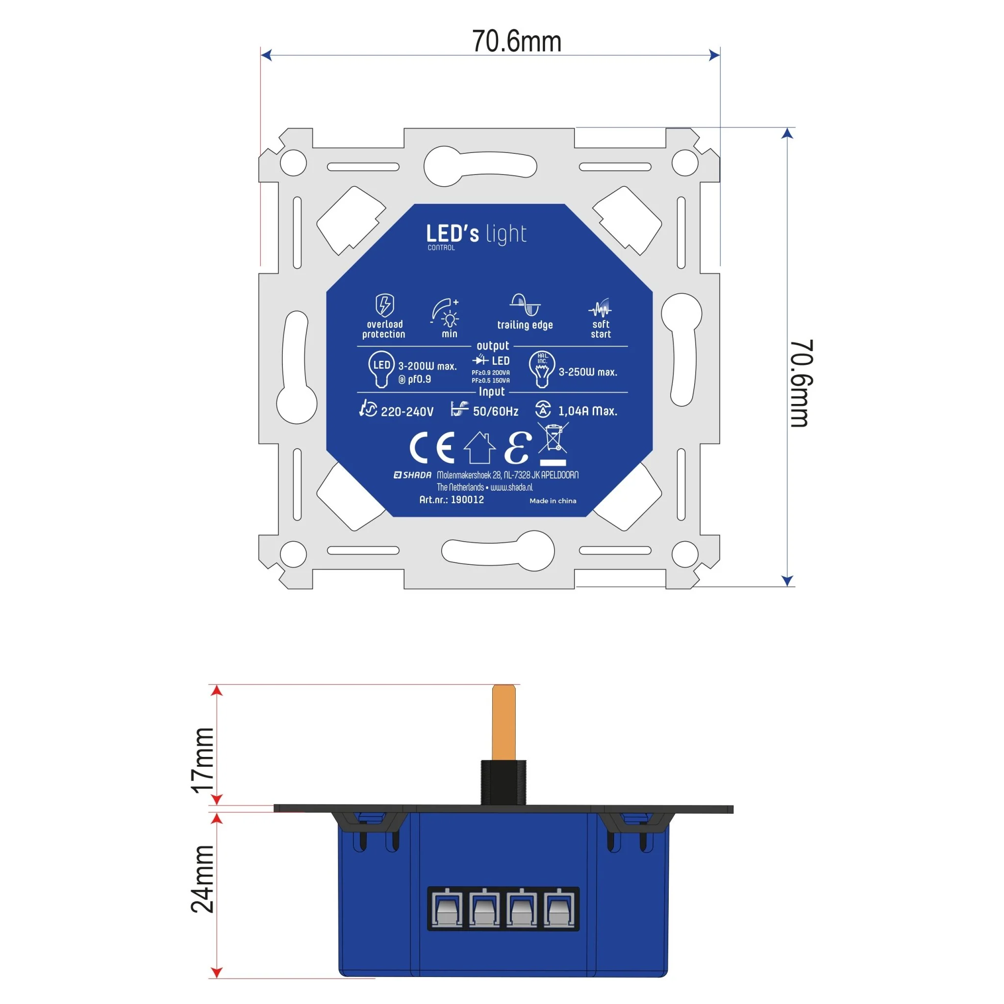 Universele LED draai dimmer tot 250 watt - Geschikt voor alle dimbare lampen - 2 draads - Image 3