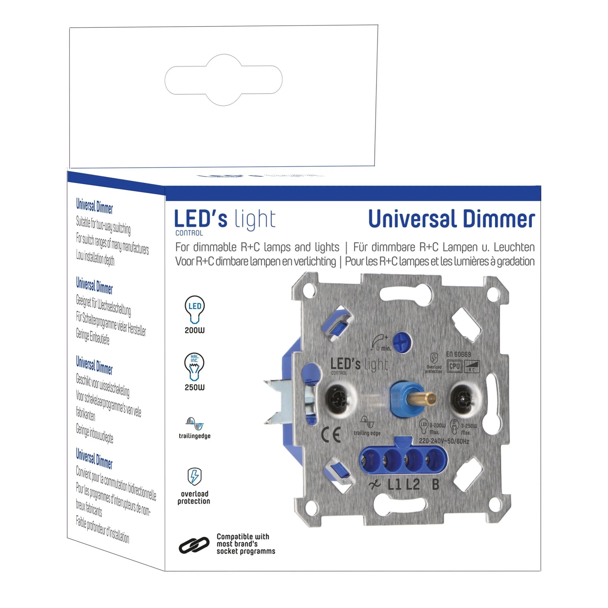 Universele LED draai dimmer tot 250 watt - Geschikt voor alle dimbare lampen - 2 draads - Image 7
