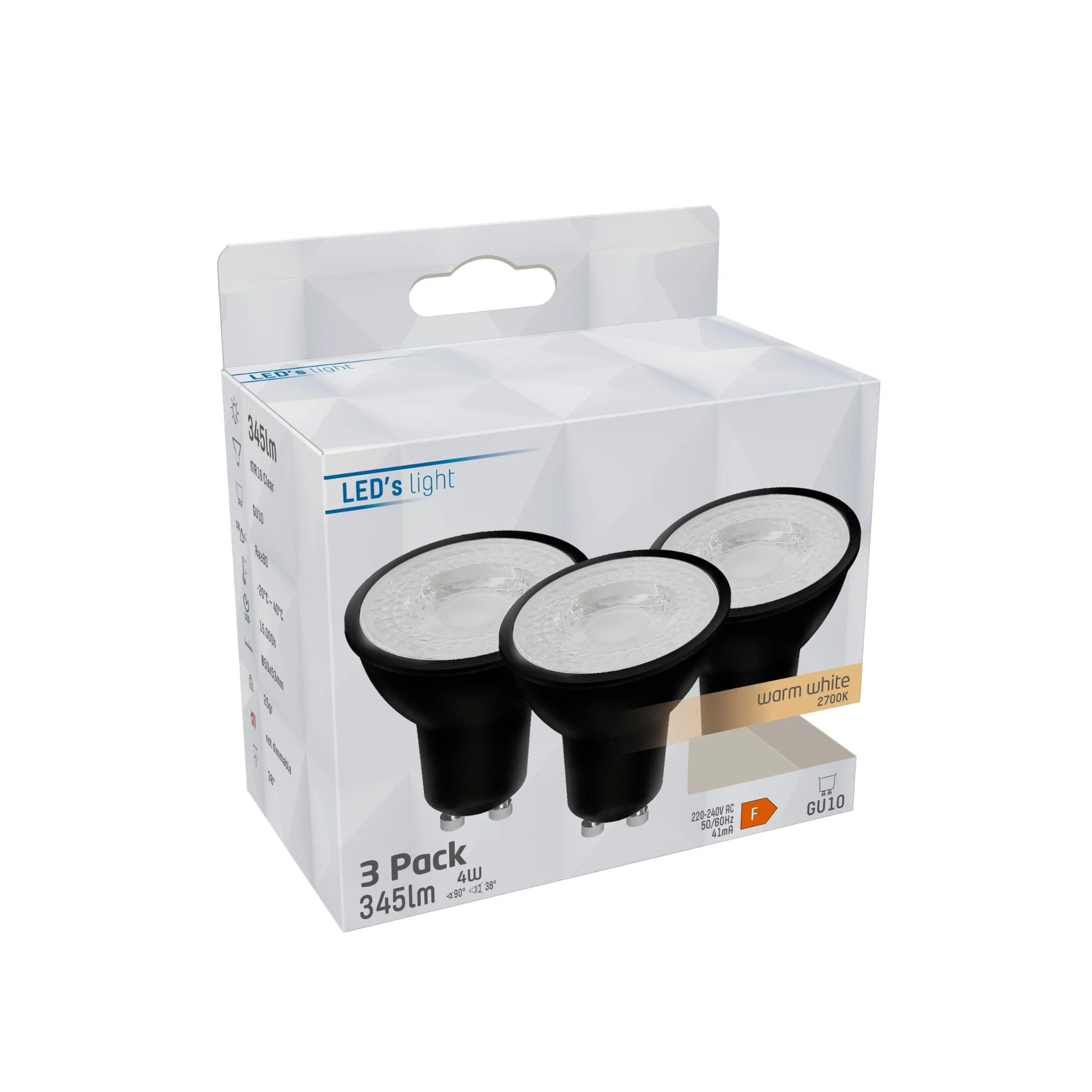 GU10 LED Spots zwart - Warm wit licht - 4W/50W - 345 lm - 3PACK - Image 2