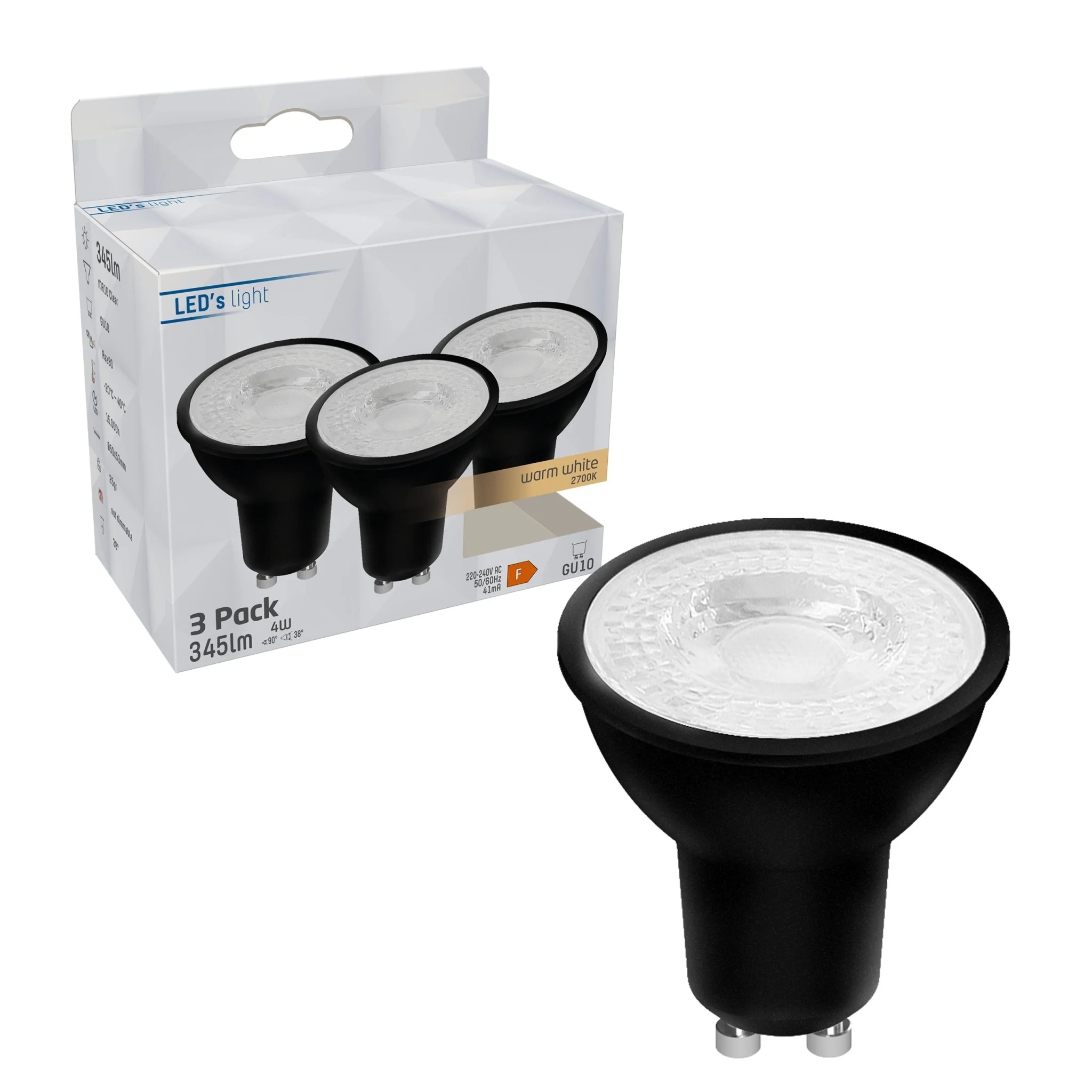 GU10 LED Spots zwart - Warm wit licht - 4W/50W - 345 lm - 3PACK - Image 4